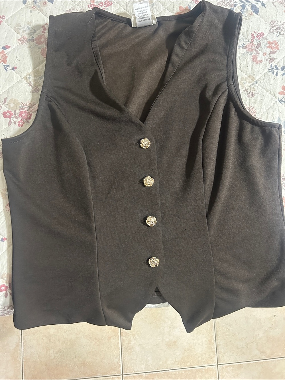 Sleeveless V-Neck Brown Button-Front Bodysuit